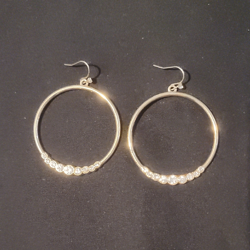 Gold Hoop Earrings with Crystal Accents